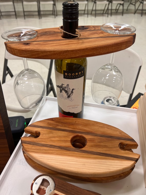 Wine caddy made from rustic hickory and walnut