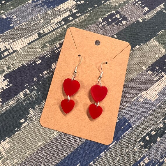 Red acrylic heart earrings / stud / dangle / Valentine’s Day / love