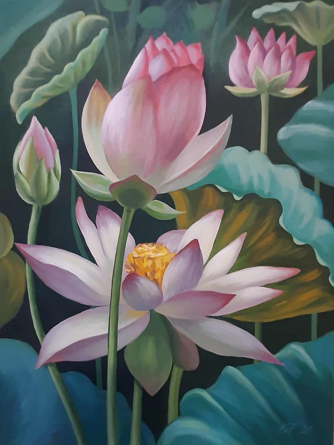 Original Lotus Flower Acrylic Painting 12x16 Realistic Floral Wall Art ...