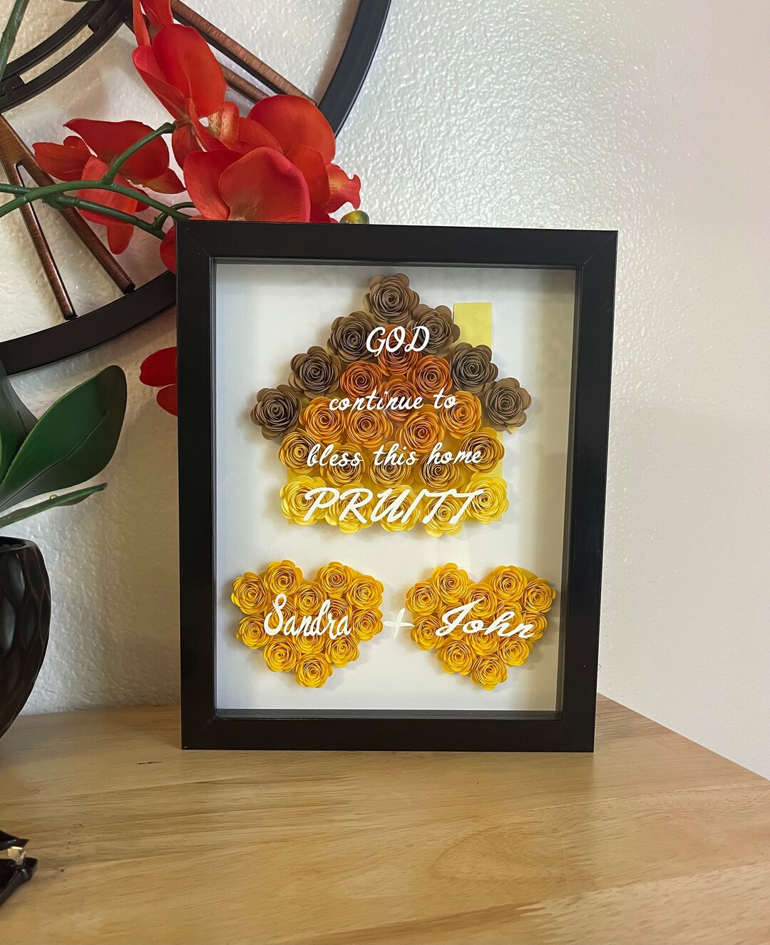 Flower Shadow Box /mothers Day Ombre Heart Flower Box Paper Rose Shadow