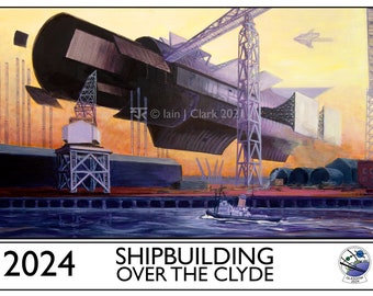 Shipbuilding Over the Clyde - PRINT - Giclée print of my AWARD-WINNING original artwork for the Glasgow Worldcon bid