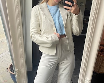 90’s ivory white leather blazer Y2K