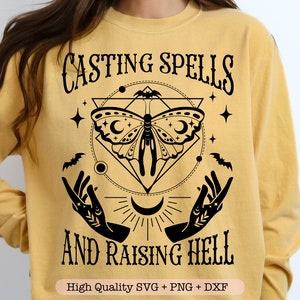 Casting des sorts et Raising Hell, svg tendance Halloween, svg Witchy Vibes, svg de la saison fantasmagorique