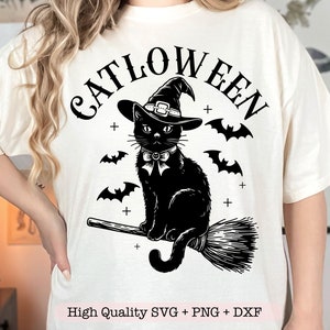 Catloween SVG PNG, SVG de chat noir d'Halloween, chat fantasmagorique SVG, SVG de maman de chat, avg de chat de sorcière, SVG de chat de chapeau de sorcière