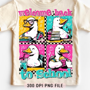 Bem-vindo de volta à escola PNG, engraçado School Goose Retro png, humor moderno de professores png, camiseta escolar Silly Goose Vibes png