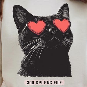 Lunettes de soleil en forme de coeur de chat PNG, mignon chat noir Saint-Valentin png, coeur amour chat Saint-Valentin png, png à la mode de la Saint-Valentin, sublimation vintage
