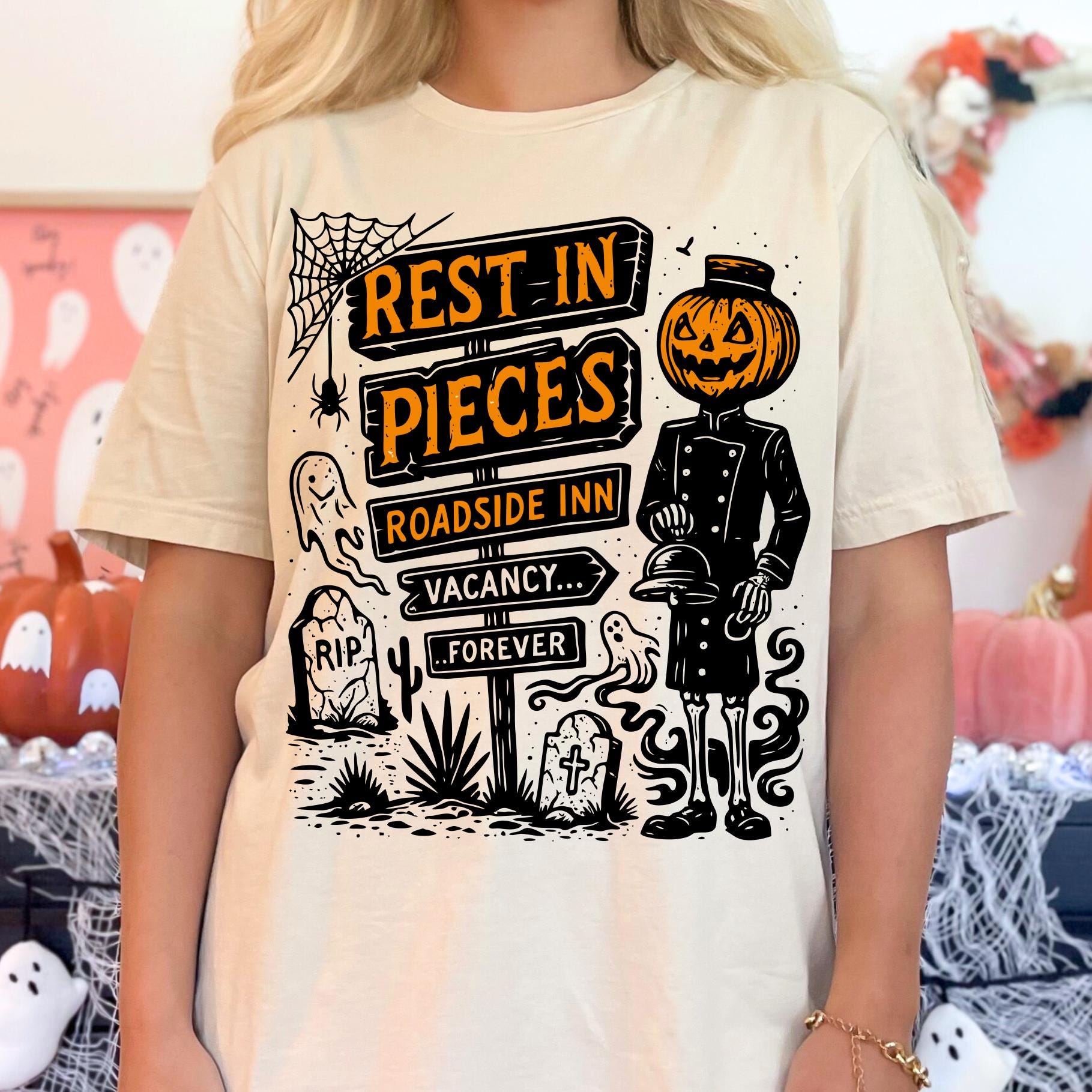 Rest in Pieces Roadside Inn PNG, Halloween Pumpkin Skeleton Haunted Png ...