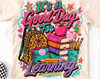 Es un buen día para aprender PNG, útiles escolares para maestros lindos, mochila de leopardo, primer día de clases