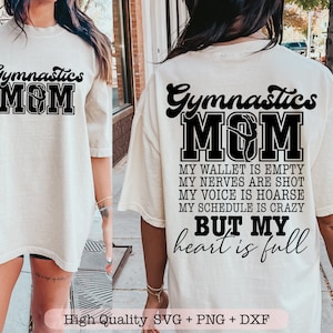 Turnen moeder mijn portemonnee is leeg SVG, gymnastiek moeder SVG, gymnastiek vibes SVG, voorvak en terug SVG-bestanden voor cricut