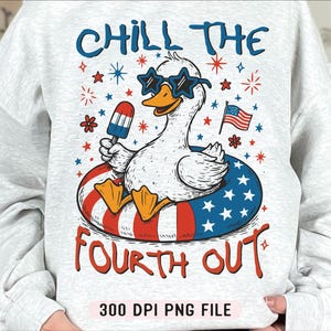 Chill the Fourth Out png, grappige patriottische gans png, humor op 4 juli png, Retro USA Vibes Independence Day Goose Summer png sublimatie
