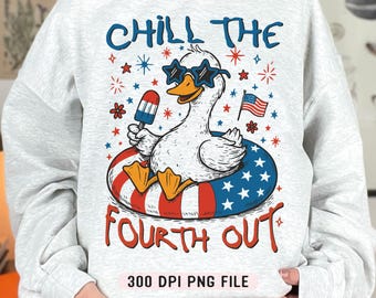 Chill the Fourth Out PNG, Funny Patriotic Goose png, 4th of July Humor png, Retro USA Vibes Independence Day Goose Summer PNG Sublimation
