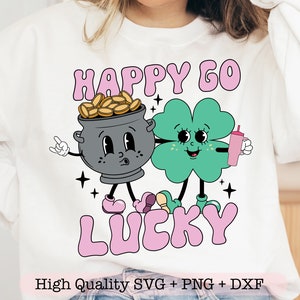 Happy Go Lucky svg, Retro St Patrick's Day svg, Camisa Groovy svg, Camisa Lucky svg, Irish svg, Shamrock svg