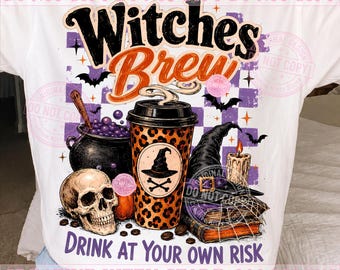 Witches Brew PNG, Halloween Coffee Lover, Spooky Skull Sublimation