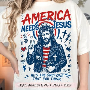 Amerika braucht Jesus PNG, Retro gebrochenes christliches Hemd Sublimation, Jesus 4. Juli USA Flagge Bibel Gott segne Amerika png Hemddatei