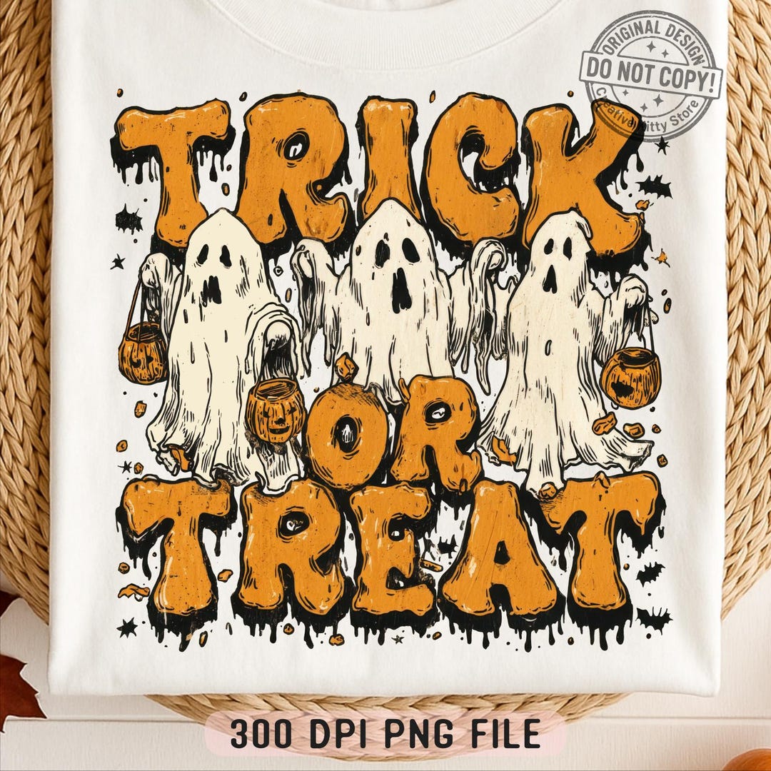 Trick or Treat Ghost PNG, Retro Halloween Ghosts Cute Spooky Pumpkin ...