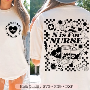 Retro verpleegkundige svg, verpleegkundige leven svg, verpleegkundige shirt svg, cadeau voor verpleegkundige svg, retro verpleegkundige png, grappige verpleegkundige svg, voorvak en terug svg