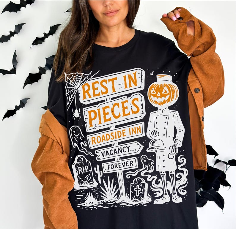 Rest in Pieces Roadside Inn PNG, Halloween Pumpkin Skeleton Haunted Png ...
