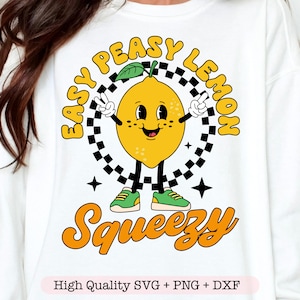 Easy Peasy Lemon Squeezy svg, Retro Lemon svg, Retro Character png, Trendy Summer svg