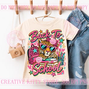 Tillbaka till skolan Leopardflicka PNG, Coquette School Leopard, Söt rosa ryggsäck, Preppy första dagen bild 6
