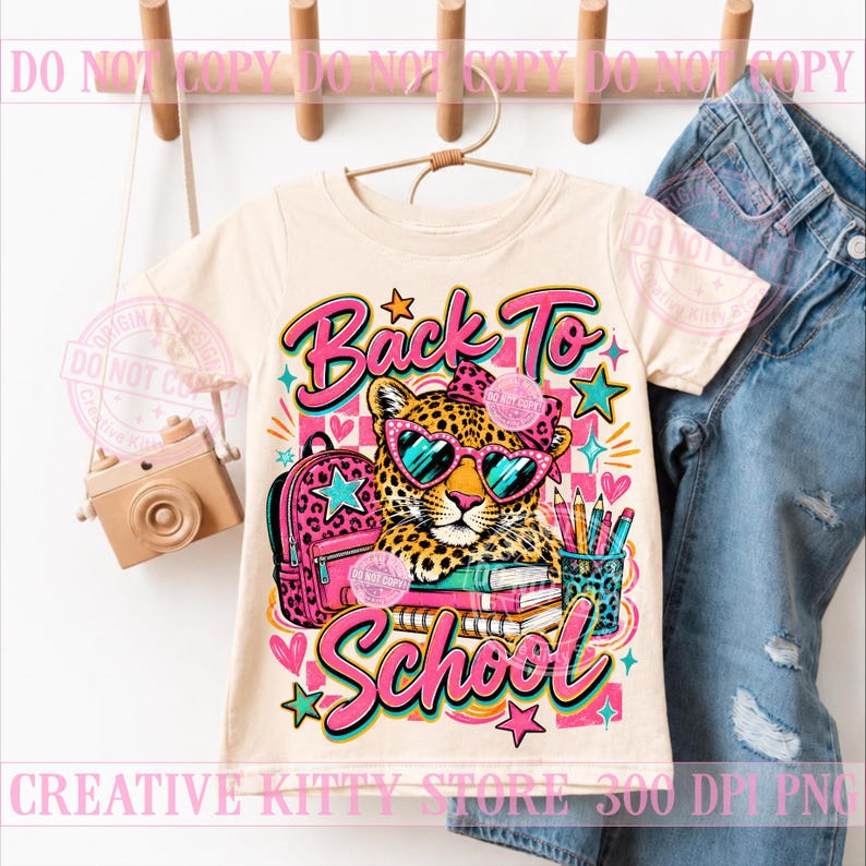 Tillbaka till skolan Leopardflicka PNG, Coquette School Leopard, Söt rosa ryggsäck, Preppy första dagen bild 6