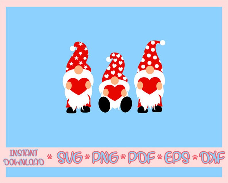 Valentine Gnomes Svg,gnomes With Heart Svg,gnomes Holding Hearts Svg ...