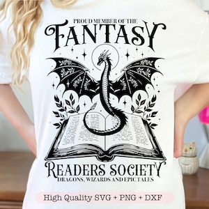 Fantasy Readers Society SVG PNG, Fantasy Buch Liebhaber svg, Trendy Bookish svg, Trending Vintage Readers png