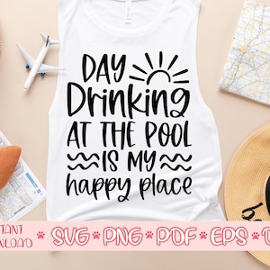 投票所で飲む日が私の幸せな場所 svg、夏のシャツ svg、プールの引用 svg、プール svg、プールライフ svg、夏のカットファイル、cricut 用の夏の svg
