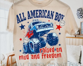 All American Boy Monster Truck PNG, Patriotic 4th of July Sublimation (Digital Download)