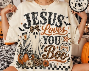 Jesus Loves You Boo PNG, Christian Halloween Ghost Faith PNG