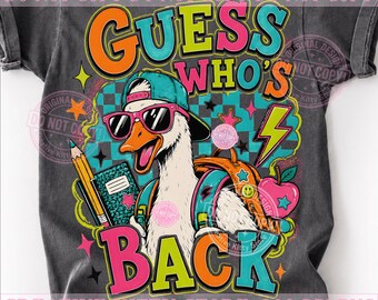 ¿Adivina quién ha vuelto? Ganso PNG, Ganso divertido de vuelta al cole, Ganso genial con mochila, Niño del primer día