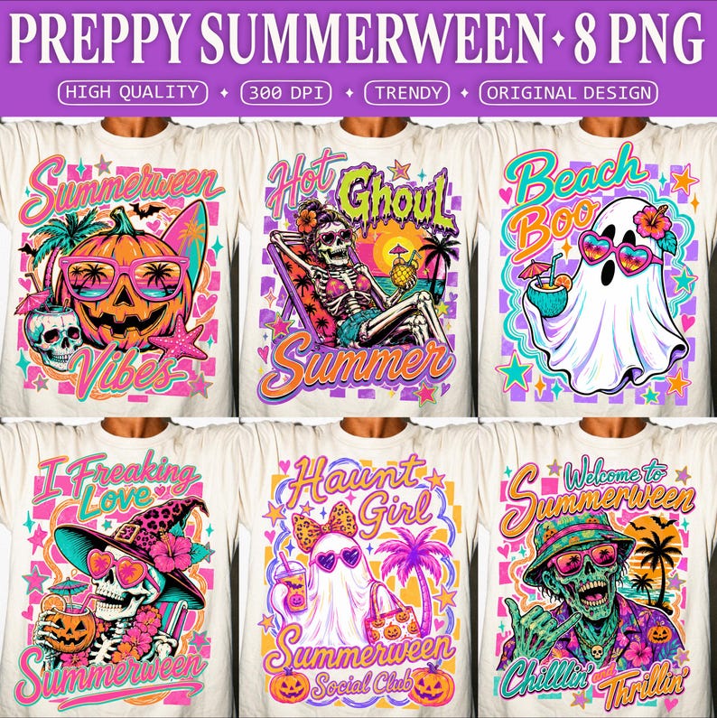 Preppy Summerween PNG, Spooky Summer Vibes Hot Ghoul Summer Beach Boo Haunt Girl Halloween PNG image 1