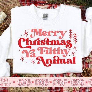Joyeux Noël Ya Filthy Animal svg,Chemise de Noël svg,Signe d’hiver svg,Citation de vacances svg,Fichier de coupe de Noël rétro