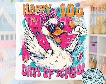 Happy 100 Days of School Preppy Goose PNG, Retro School Vibe, Funny Goose Back to School, Trendy 100th Day Sublimation