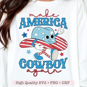 Make America Cowboy Again SVG PNG, 4 de julio occidental svg, Camisa de vaquero retro svg, País 4 de julio svg