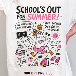 Professor bobo, ganso à solta PNG, Escolas fora de férias PNG, Professor engraçado de verão PNG, Humor retrô, Ganso, verão, tendência, sublimação