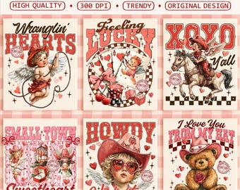 Funny Western Valentine PNG, Retro Cowboy Love Wranglin Hearts Rodeo Cupid Sublimation