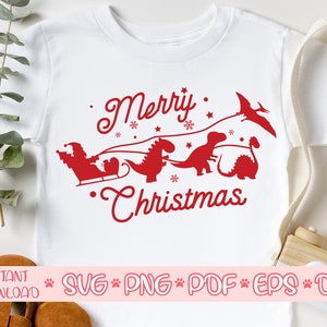 Merry Christmas Dinosaur svg, Dino Christmas svg, Santa Sleigh svg, Kids Christmas Scene svg, Merry Christmas svg