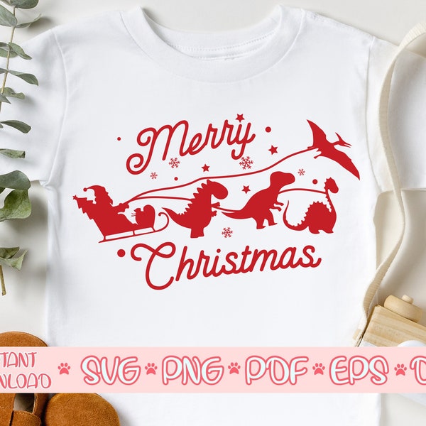 Merry Christmas Dinosaurier svg, Dino Christmas svg, Weihnachtsmann svg, Kinder Weihnachtsmotiv svg, Merry Christmas svg
