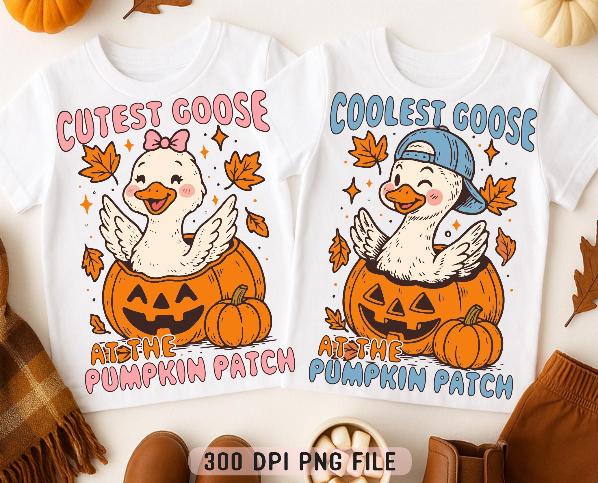 Coolest Cutest Goose at the Patch PNG, Fall Pumpkin Patch Toddler Shirt Sublimation, Funny Autumn Goose Halloween Kids Matching Outfit PNG