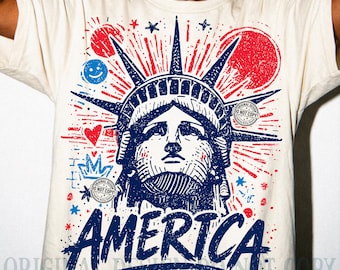 Statue of Liberty PNG, Distressed USA Flag, 4th of July Sublimation (Digital Download)