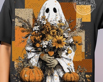 Floral Ghost PNG, Spooky Fall Ghost with Flowers png, Aesthetic Halloween Ghost Autumn Pumpkin png, Trendy Halloween Shirt Sublimation