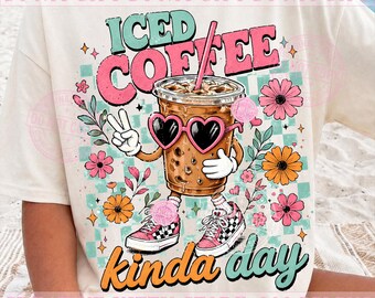 Iced Coffee Kinda Day PNG, Cute Coffee Lover, Retro Floral Drink, Preppy Summer Sublimation