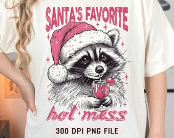 Santa's Favorite Hot Mess PNG, Funny Christmas Raccoon png, Christmas Drink Hoodie png, Trendy Pink Christmas png, Sublimation Design