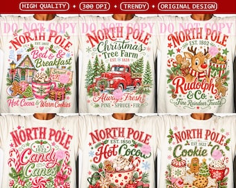 North Pole Christmas PNG, Vintage Holiday PNG, Retro Xmas Hot Cocoa Sublimation