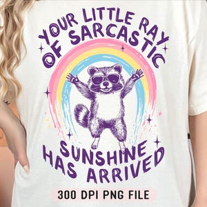 Je kleine straaltje sarcastische zonneschijn is gearriveerd png, sarcastische wasbeer png, retro grappige wasbeer png, Sassy Trash Panda png
