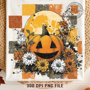 Floral Halloween Pumpkin PNG, Retro Jack O Lantern Fall Spooky Pumpkin Flowers png, Trendy Boho Floral Halloween Autumn Sublimation