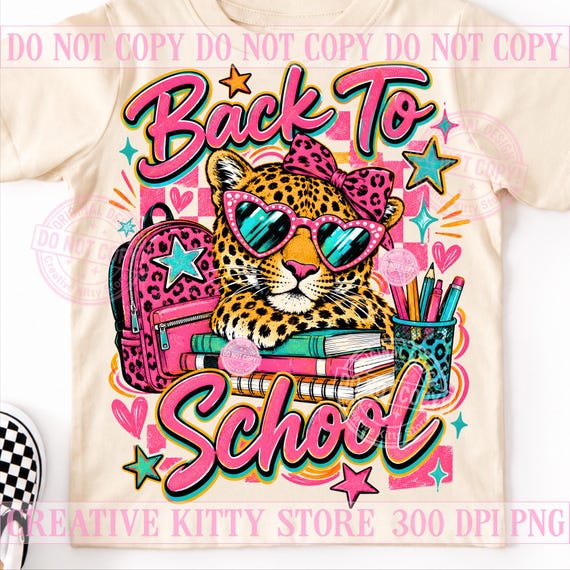 Back To School Leopard Girl PNG, Coquette School Leopard, Cute Pink Backpack, Preppy First Day