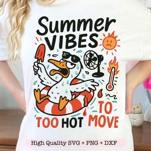 Summer Vibes Too Hot To Move, png, grappig gansontwerp Snarky zomerhumor png, retro Silly Goose Lover trendy zomersublimatie