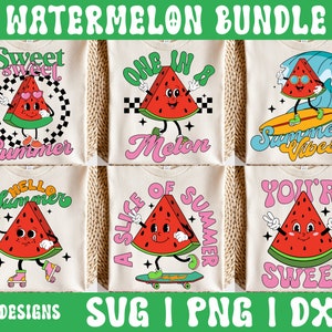 Retro Wassermelone SVG Bundle, Retro Wassermelone Charakter svg, Groovy Sommer svg, Urlaub Shirt svg, Sommerzeit png