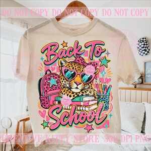 Tillbaka till skolan Leopardflicka PNG, Coquette School Leopard, Söt rosa ryggsäck, Preppy första dagen bild 2